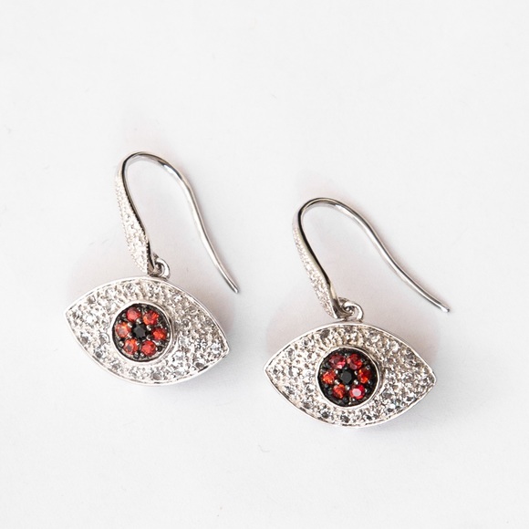 Rarities by Carol Brodie evil eye drop style earrings white topaz & red sapphire - Picture 9 of 14